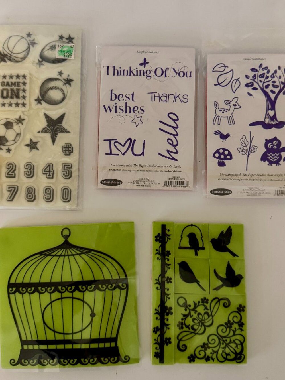 5pc Clear Stamp Lot - Stampabilities, The Paper Studio-Sports Woodland Birdcage